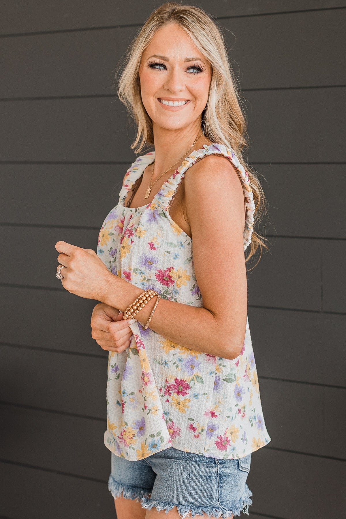 Gave You My Heart Floral Tank Top- Off-White