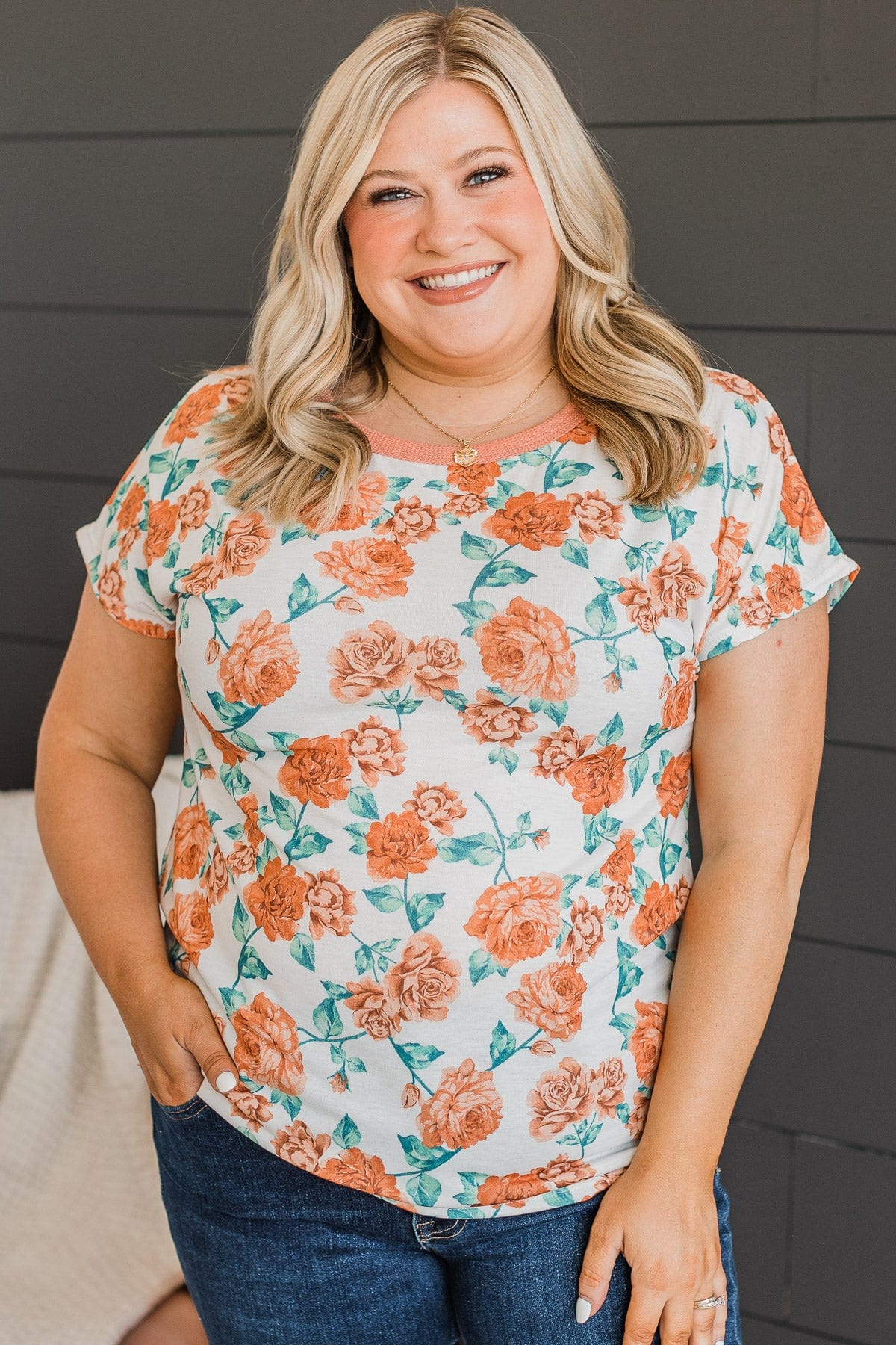 Smell The Roses Floral Top- Ivory & Apricot