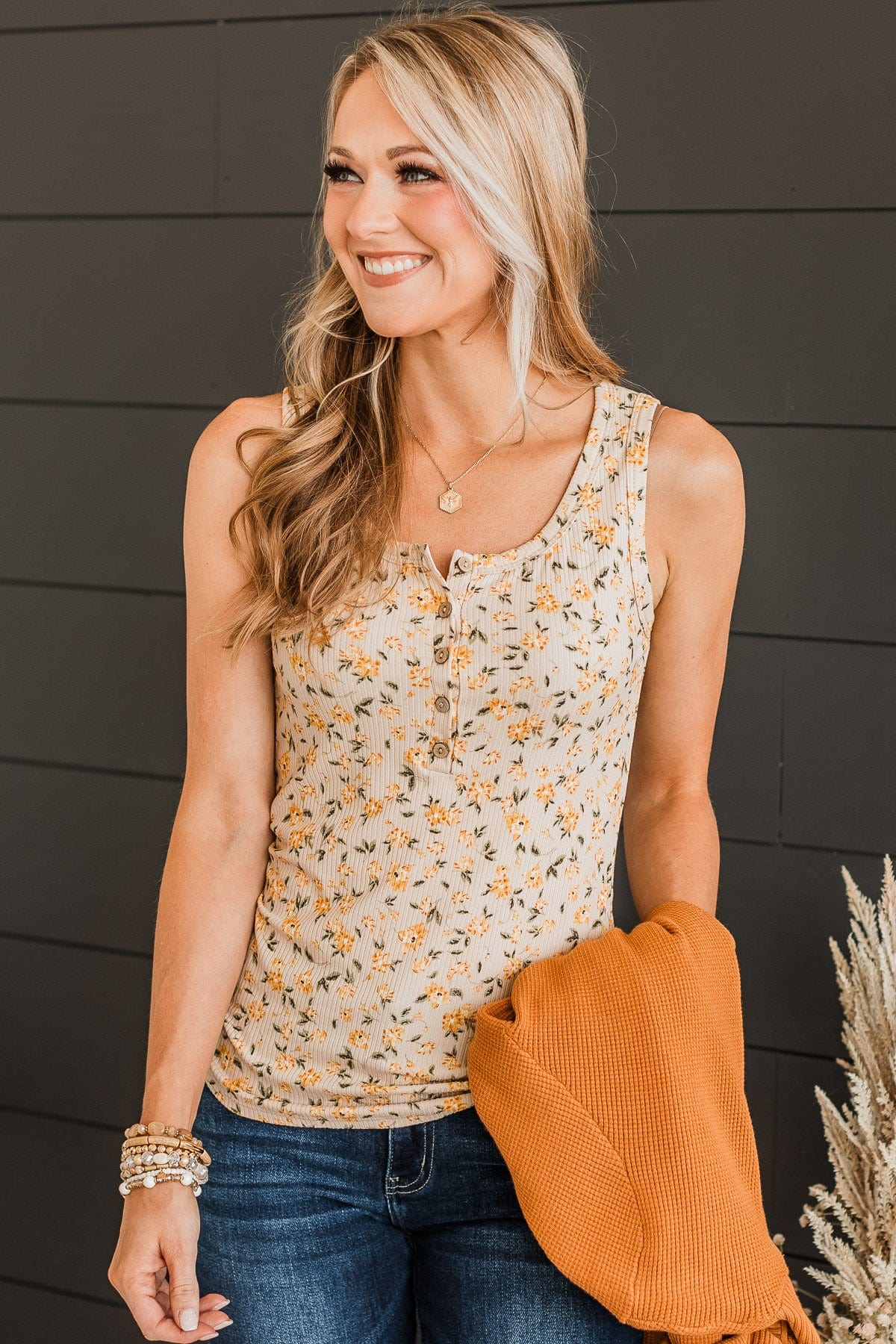 Love Out Loud Floral Tank Top- Light Taupe