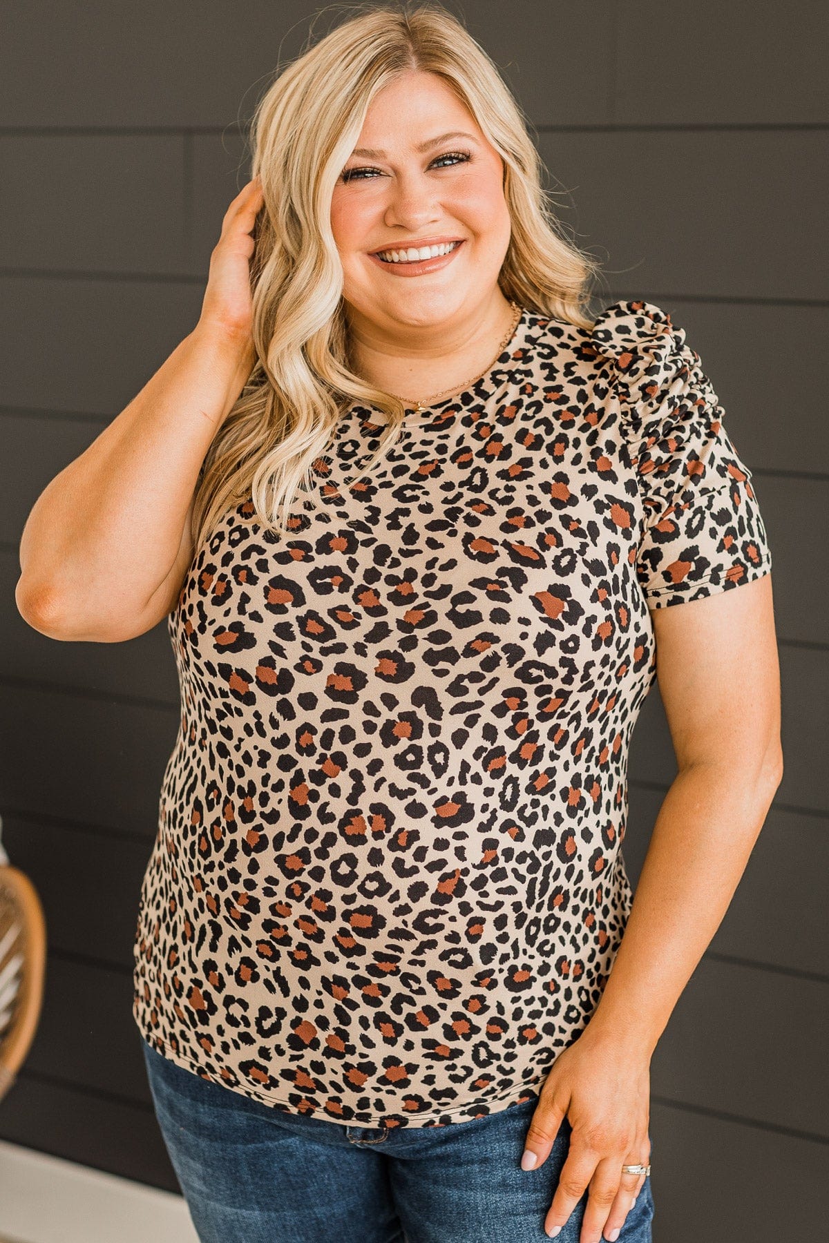 Took A Chance Puff Sleeve Top- Natural Leopard