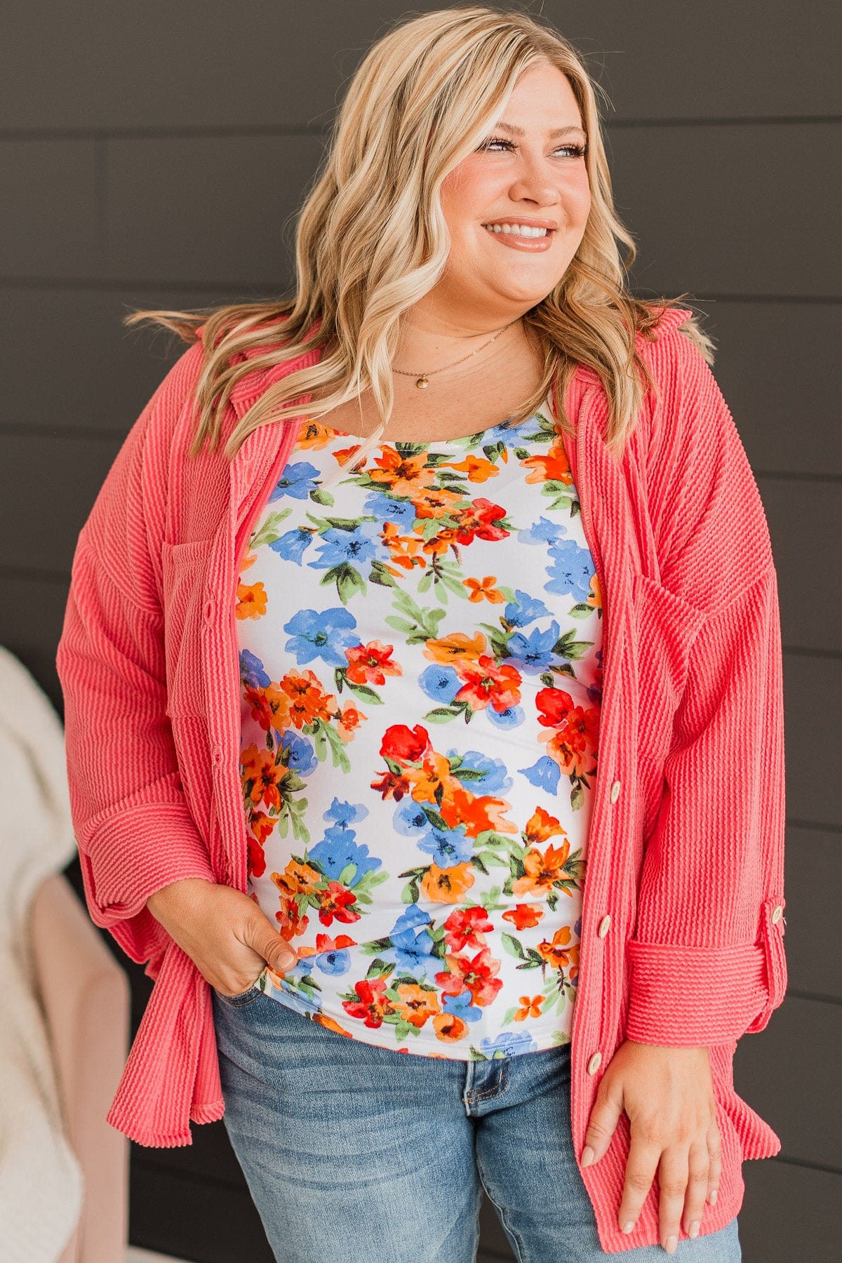 Together In Bliss Floral Tank Top- Ivory & Orange
