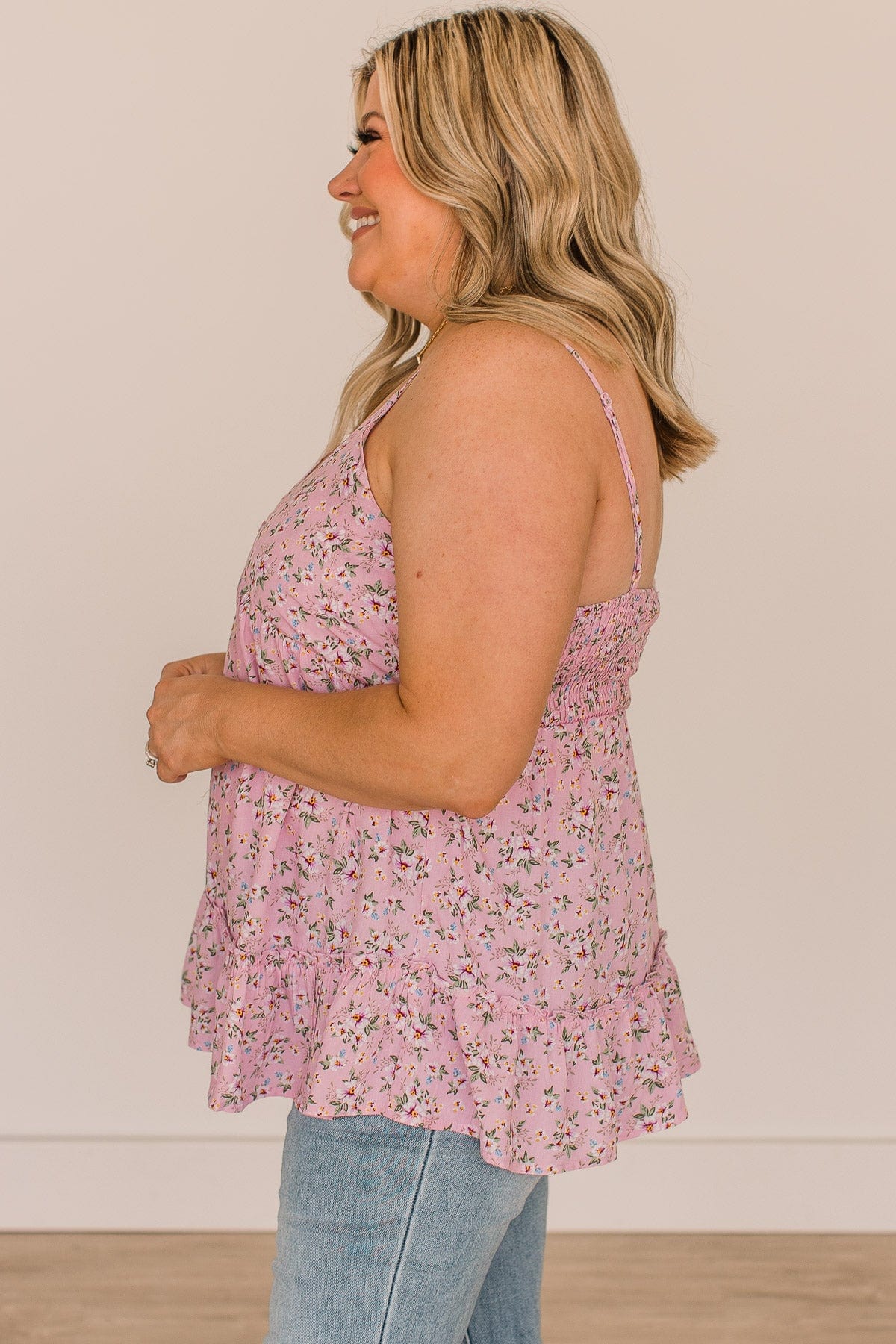 Easily Adored Floral Tank Top- Soft Pink