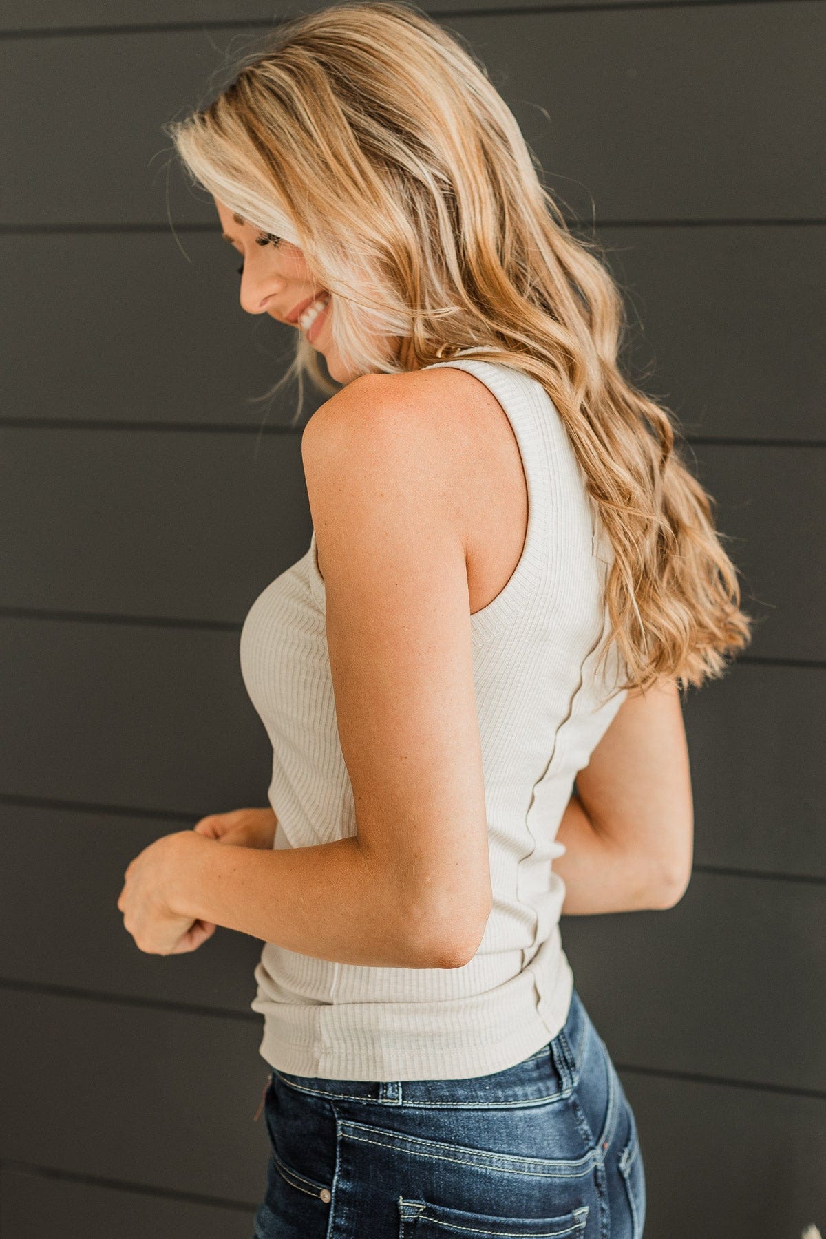 Effortless Dream Ribbed Tank Top- Beige