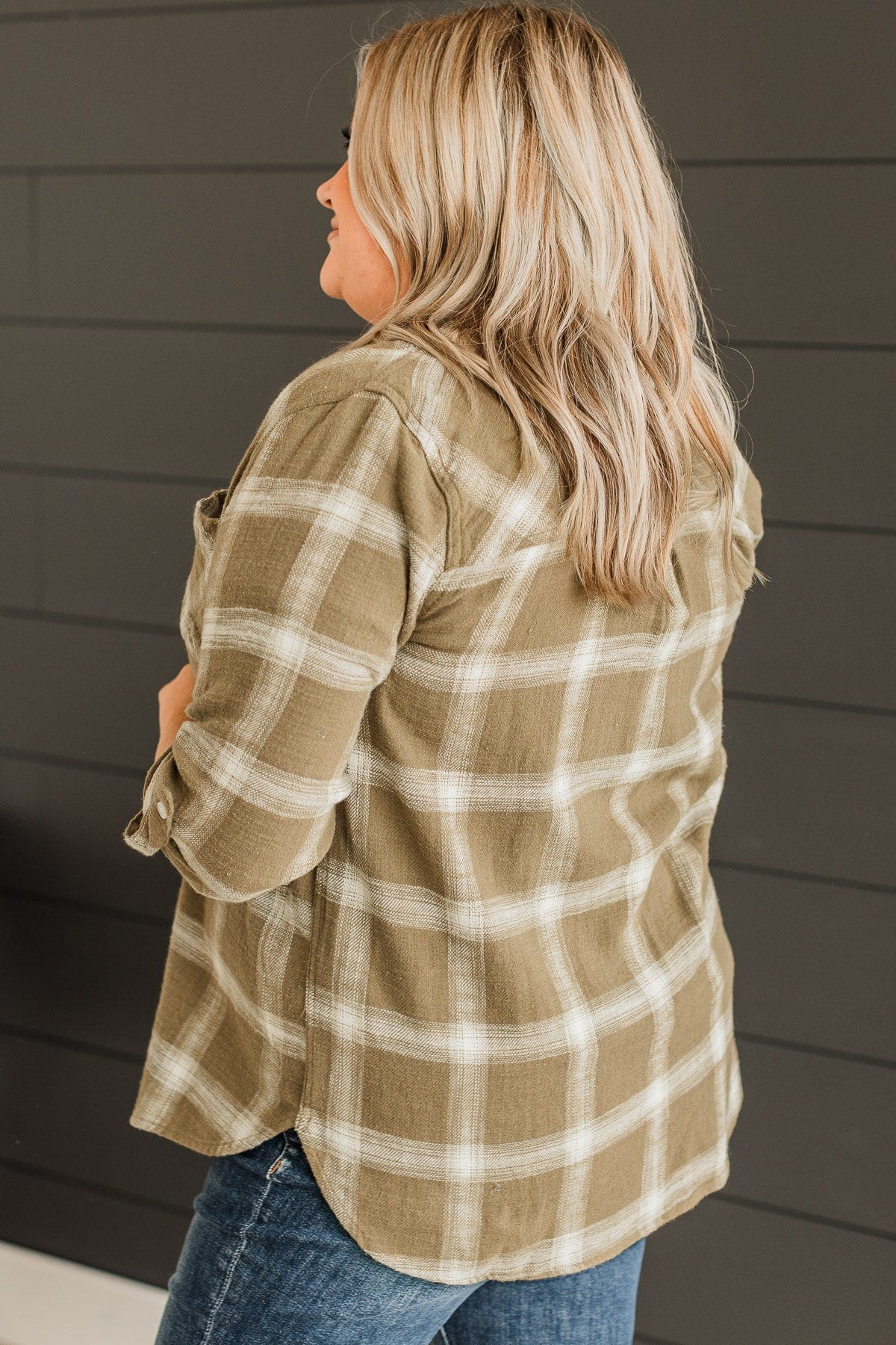Thread & Supply Promises Made Plaid Top- Olive