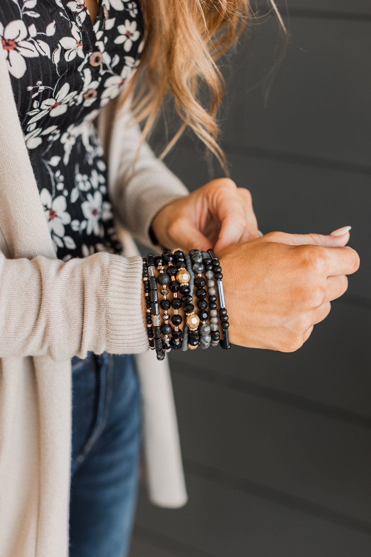 Spark Of Love Stackable Bracelet Set- Black