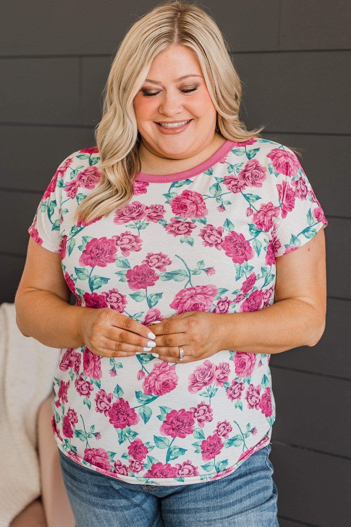 Smell The Roses Floral Top- Ivory & Fuchsia