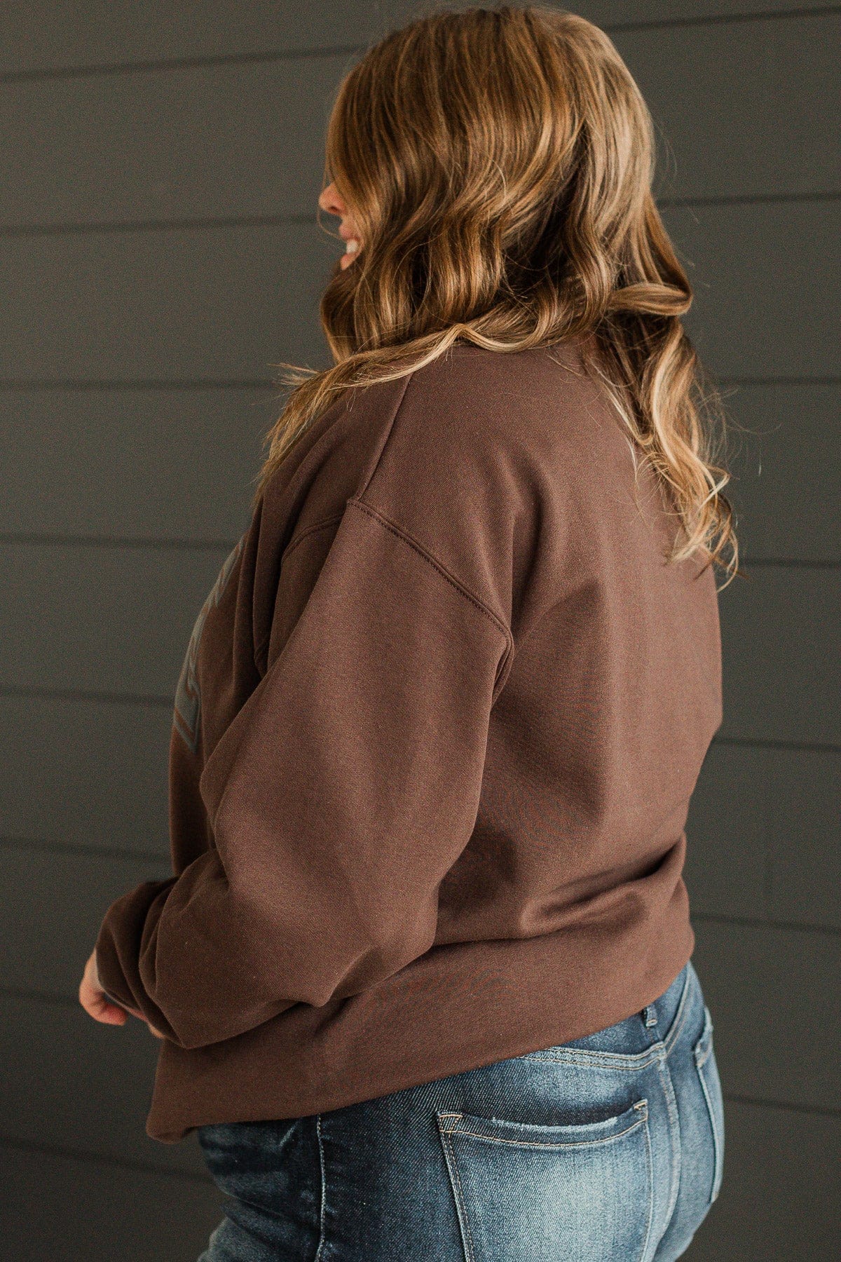 "Coffee Weather" Crew Neck Pullover- Dark Brown