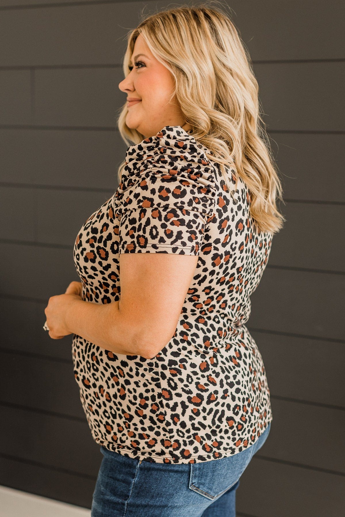 Took A Chance Puff Sleeve Top- Natural Leopard