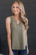 Keep You Guessing Knit Tank Top- Olive
