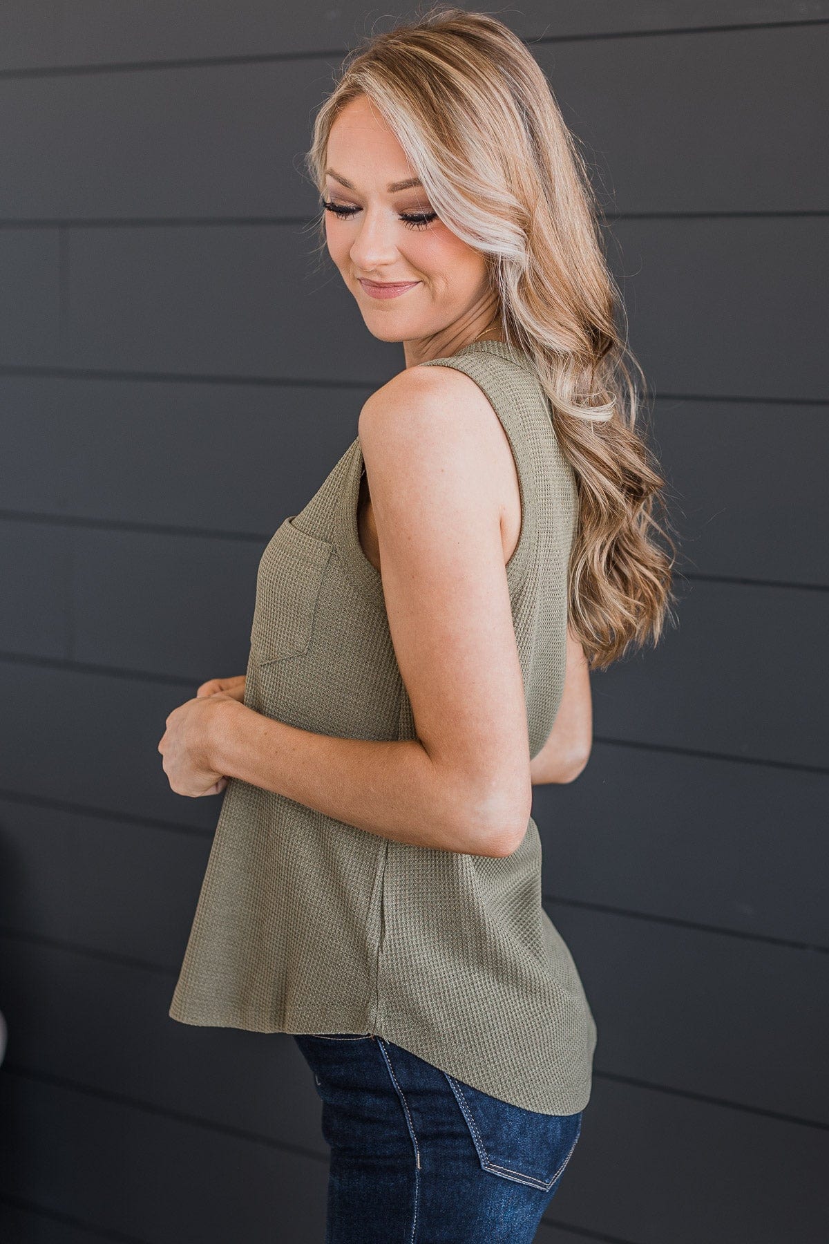 Keep You Guessing Knit Tank Top- Olive
