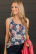 Meant To Be Together Floral Tank Top- Navy