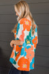 Cascade Of Color Floral Top- Ivory & Orange