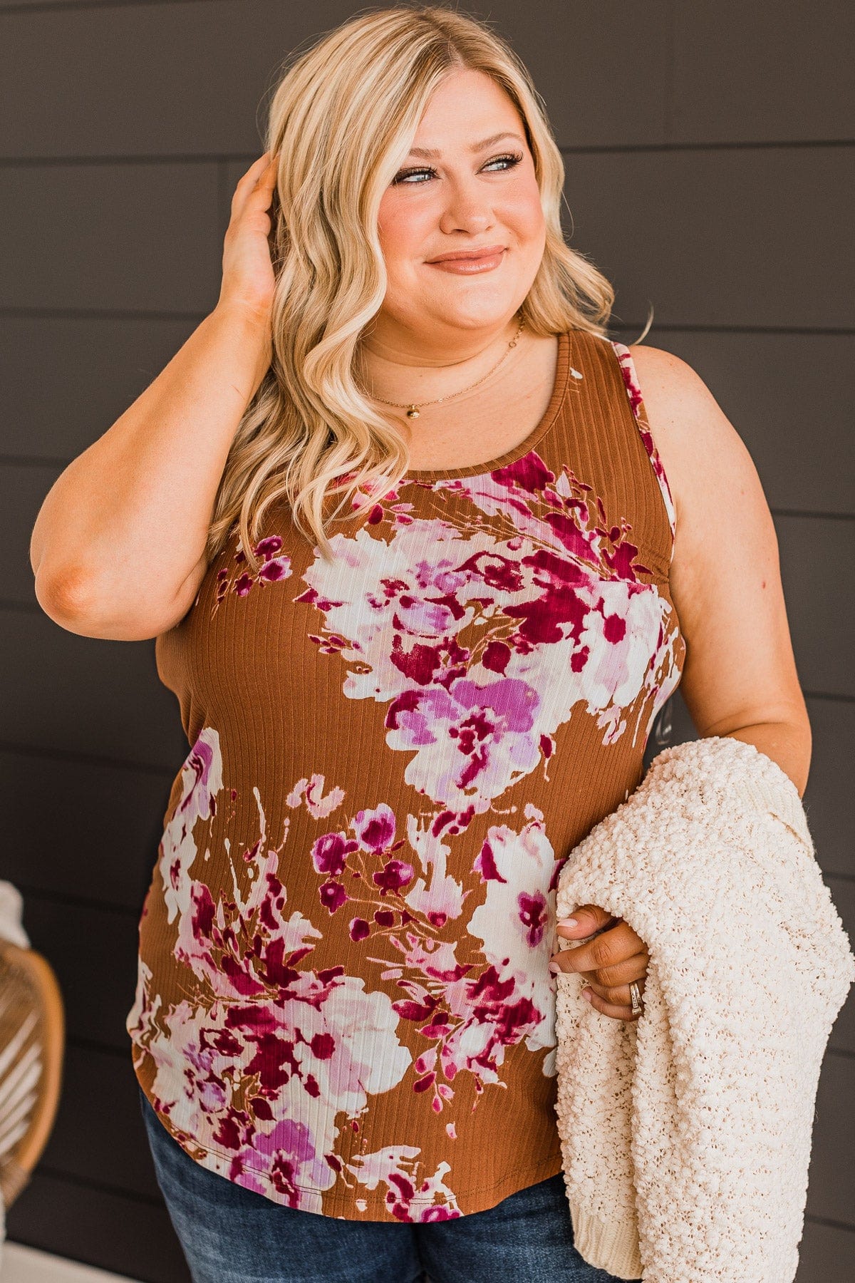 Inspire Me Floral Tank Top- Camel