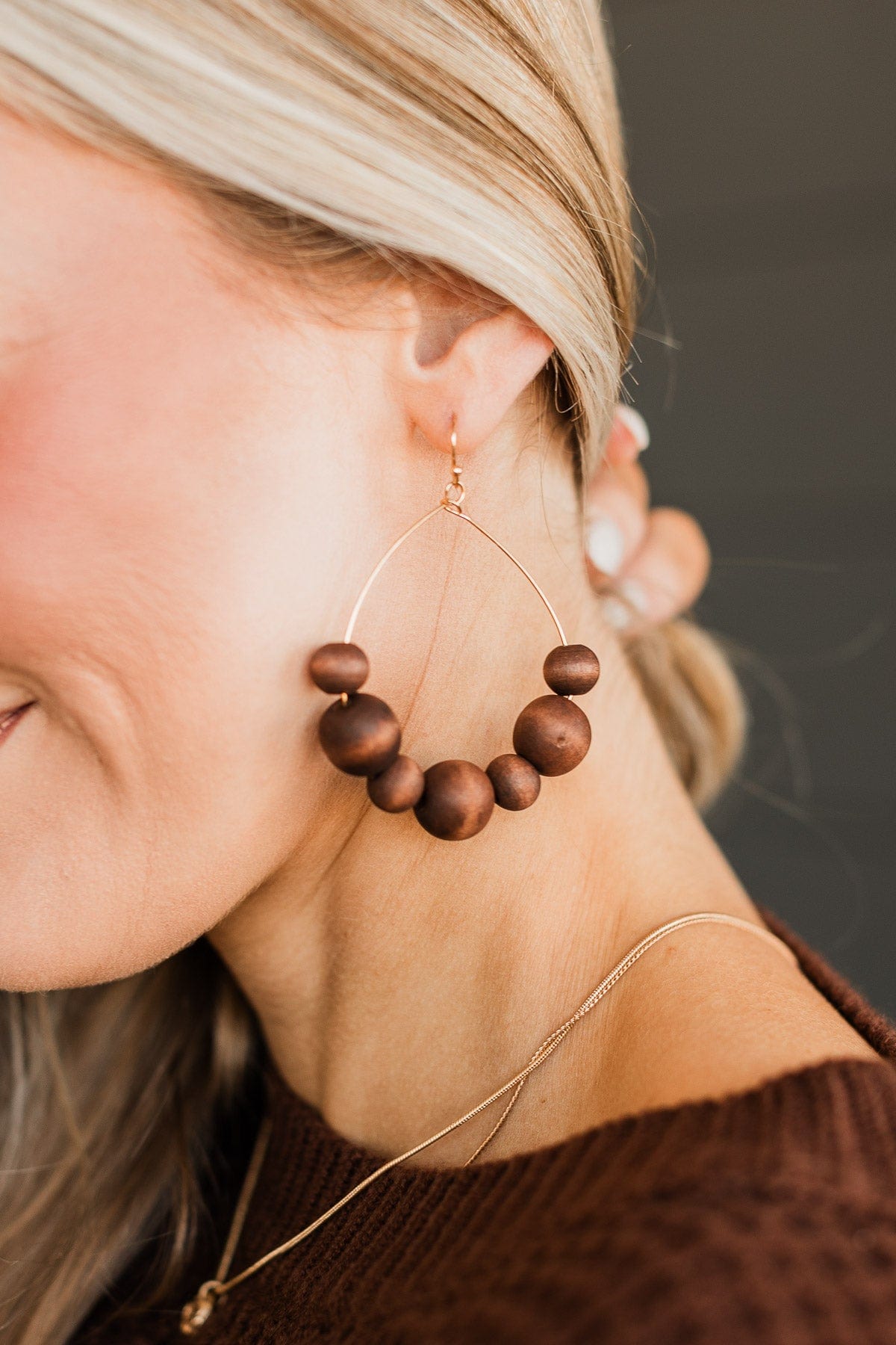 Wishful Thoughts Beaded Hoop Earrings- Brown