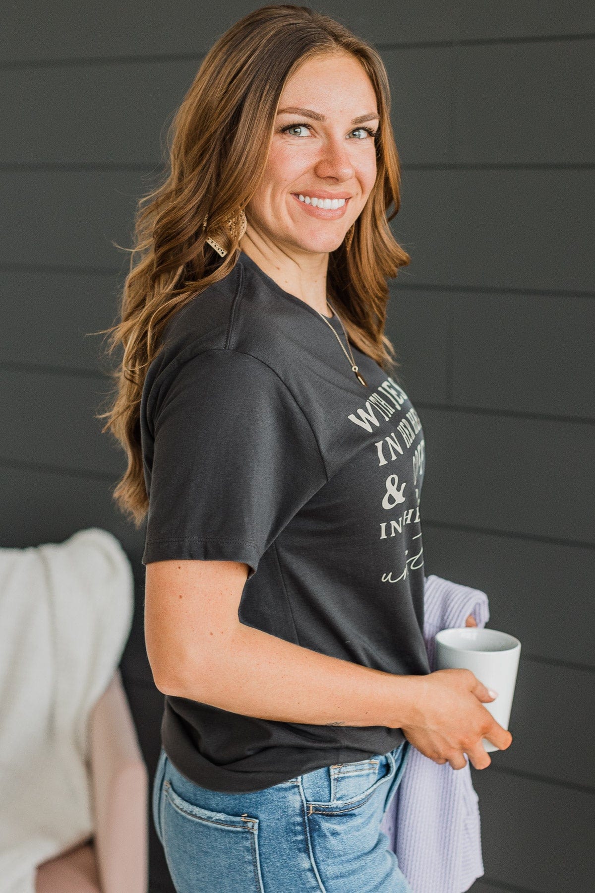 "With Jesus In Her Heart" Graphic Tee- Charcoal