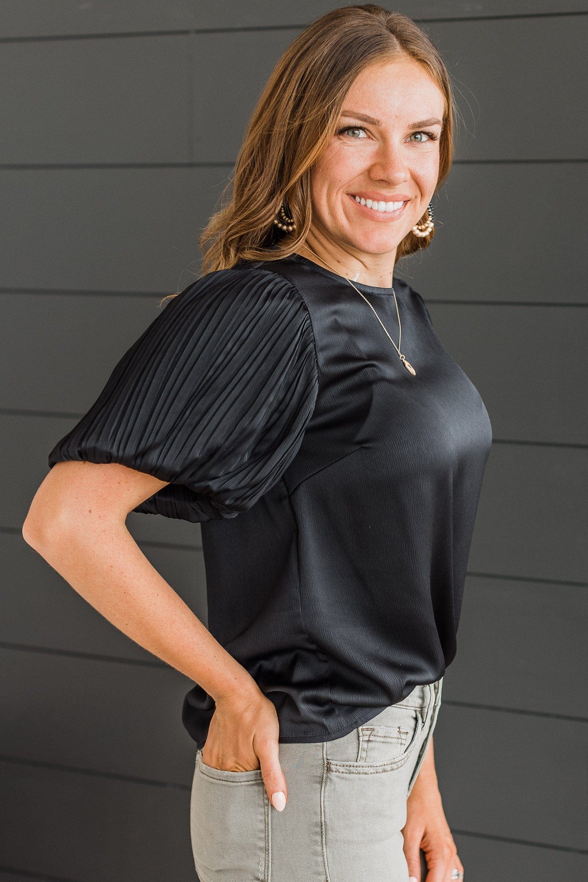 Like A Melody Puff Sleeve Top- Black