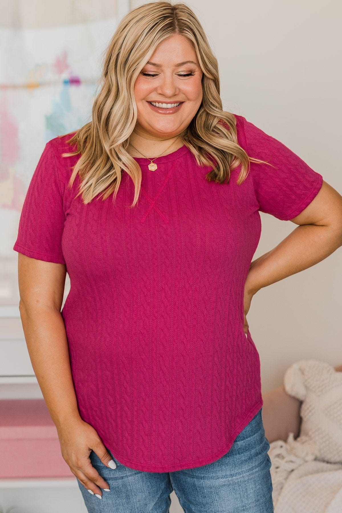 Going Steady Knit Top- Fuchsia