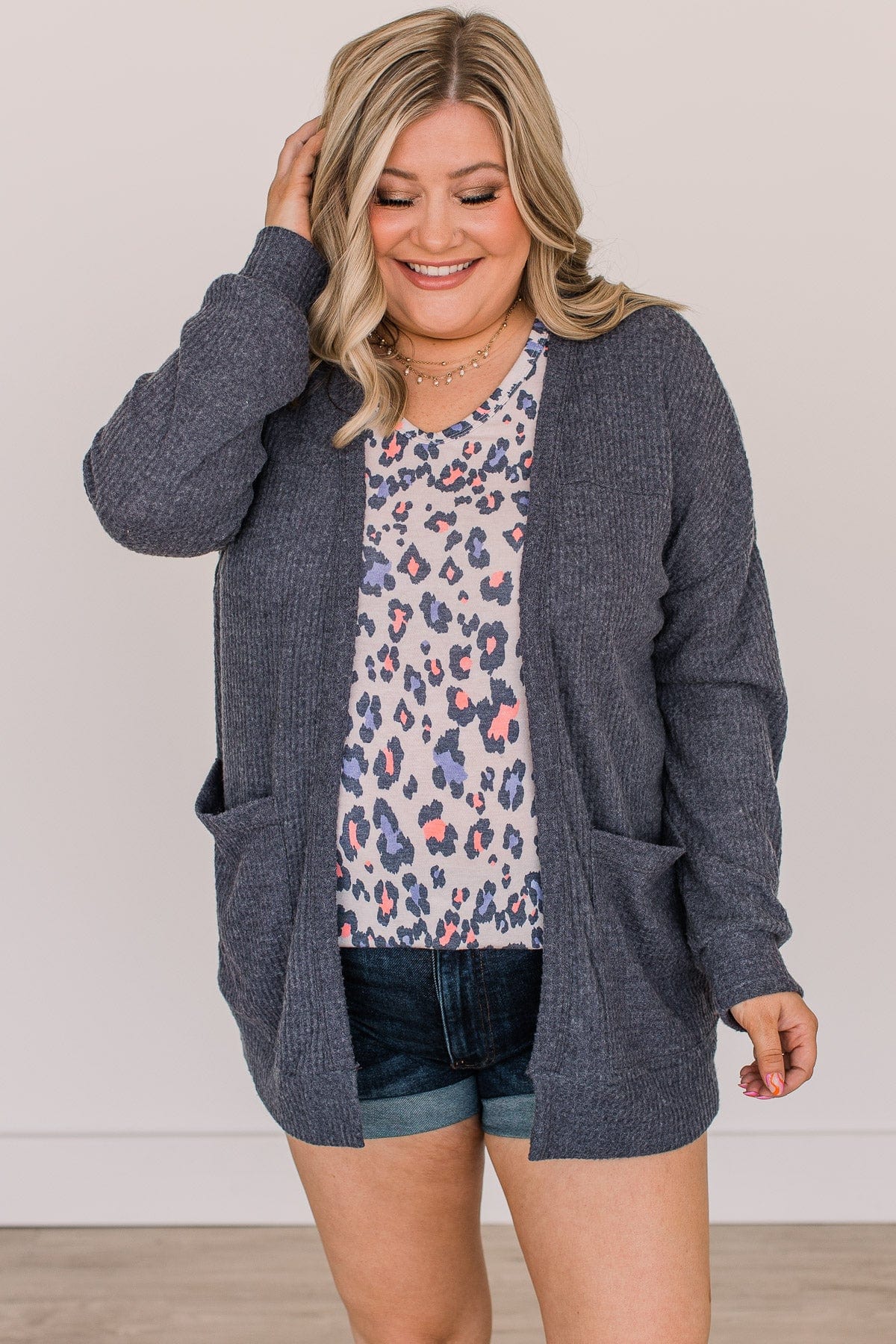 Stay Sweet Waffle Knit Cardigan- Navy