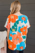 Cascade Of Color Floral Top- Ivory & Orange