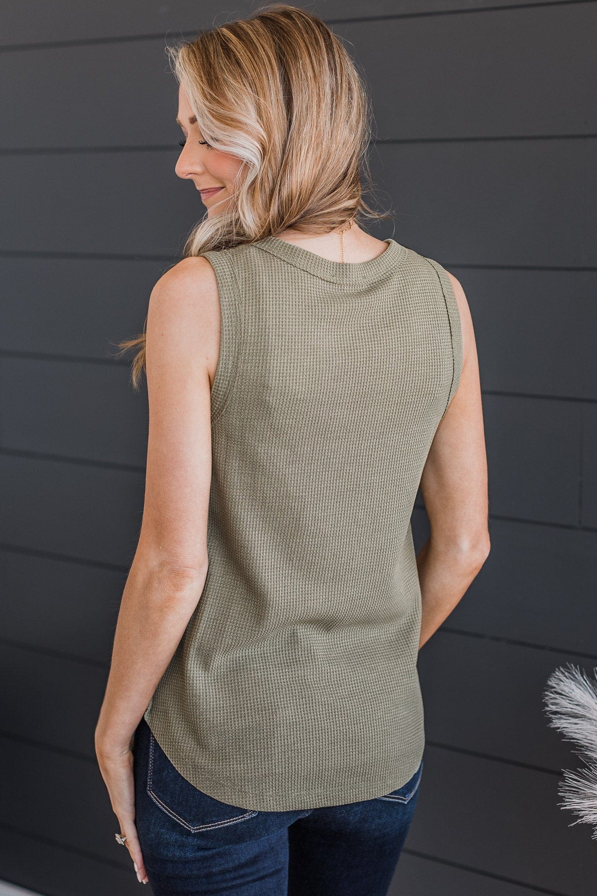Keep You Guessing Knit Tank Top- Olive