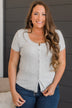 Hold Me Forever Knit Button Top- Heather Grey