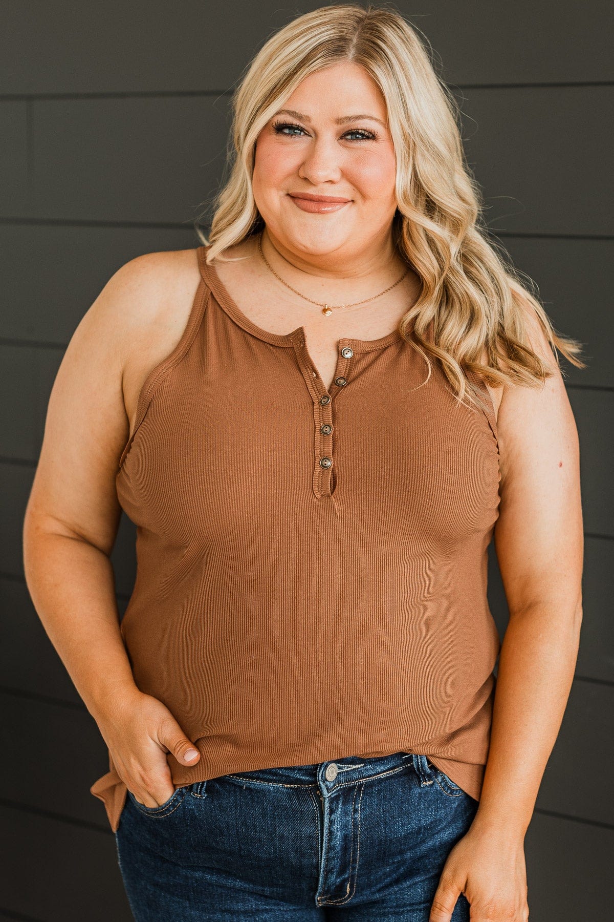 Catch You Later Ribbed Tank Top- Cinnamon