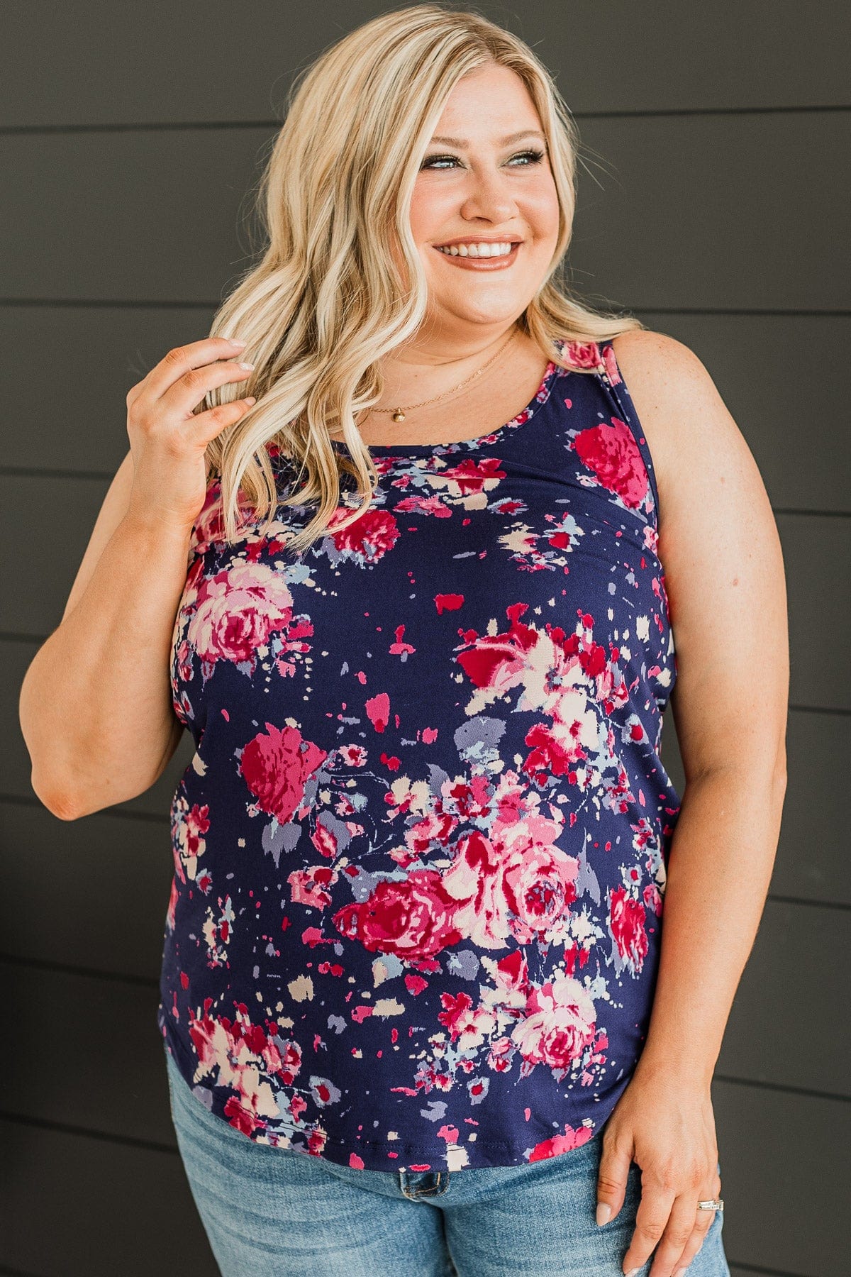 Spring To Life Floral Tank Top- Navy – The Pulse Boutique