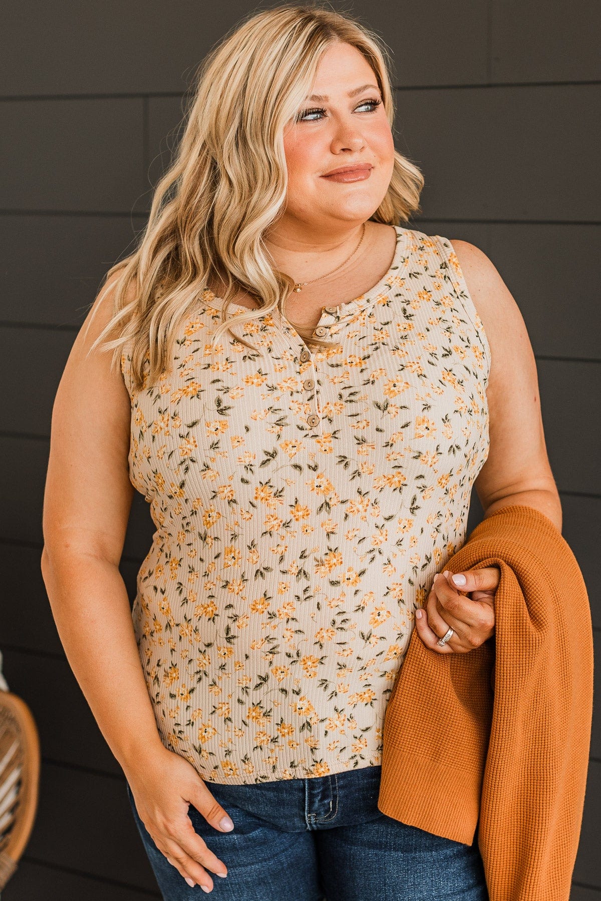 Love Out Loud Floral Tank Top- Light Taupe