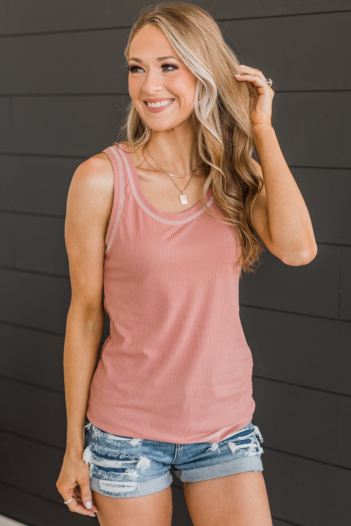 Good Attitude Ribbed Knit Tank Top- Mauve