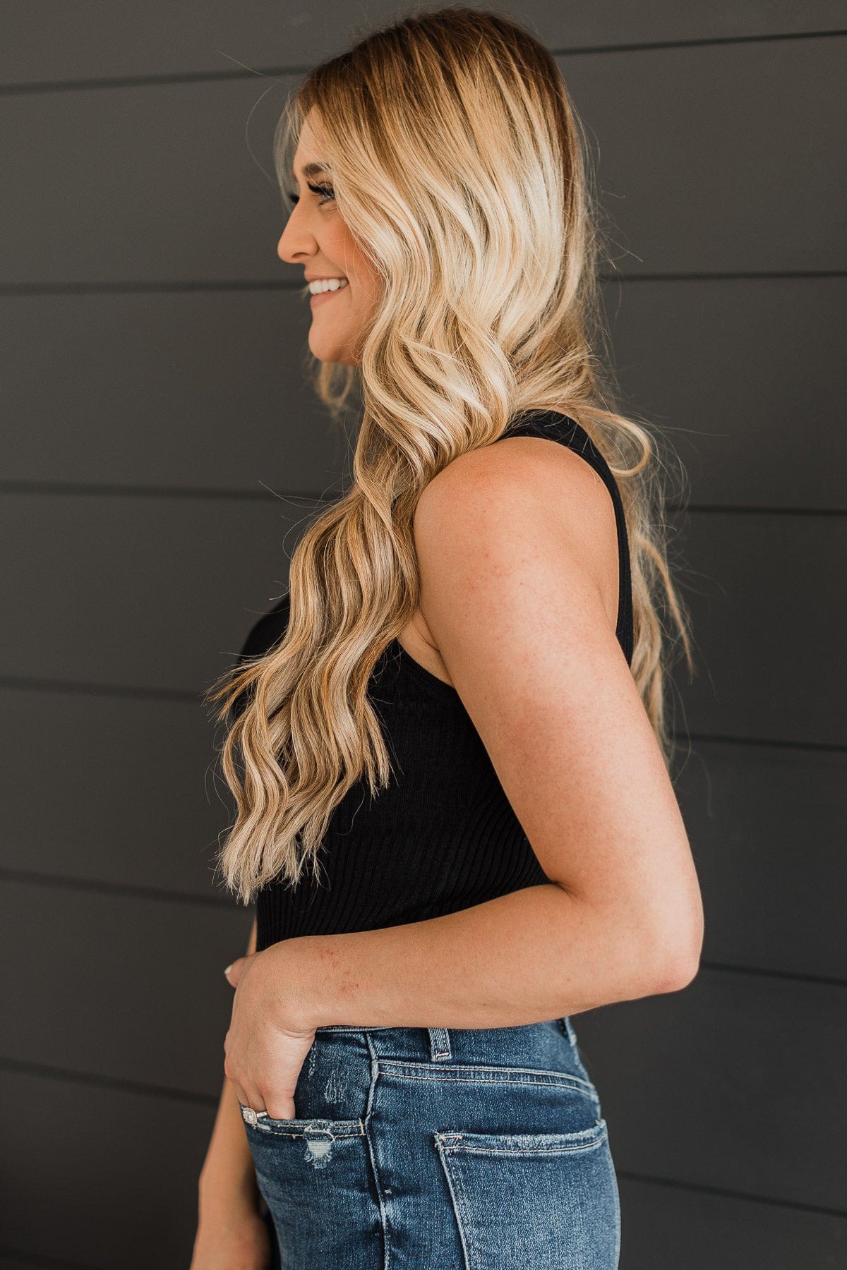Feeling The Moment Knit Tank Top- Black