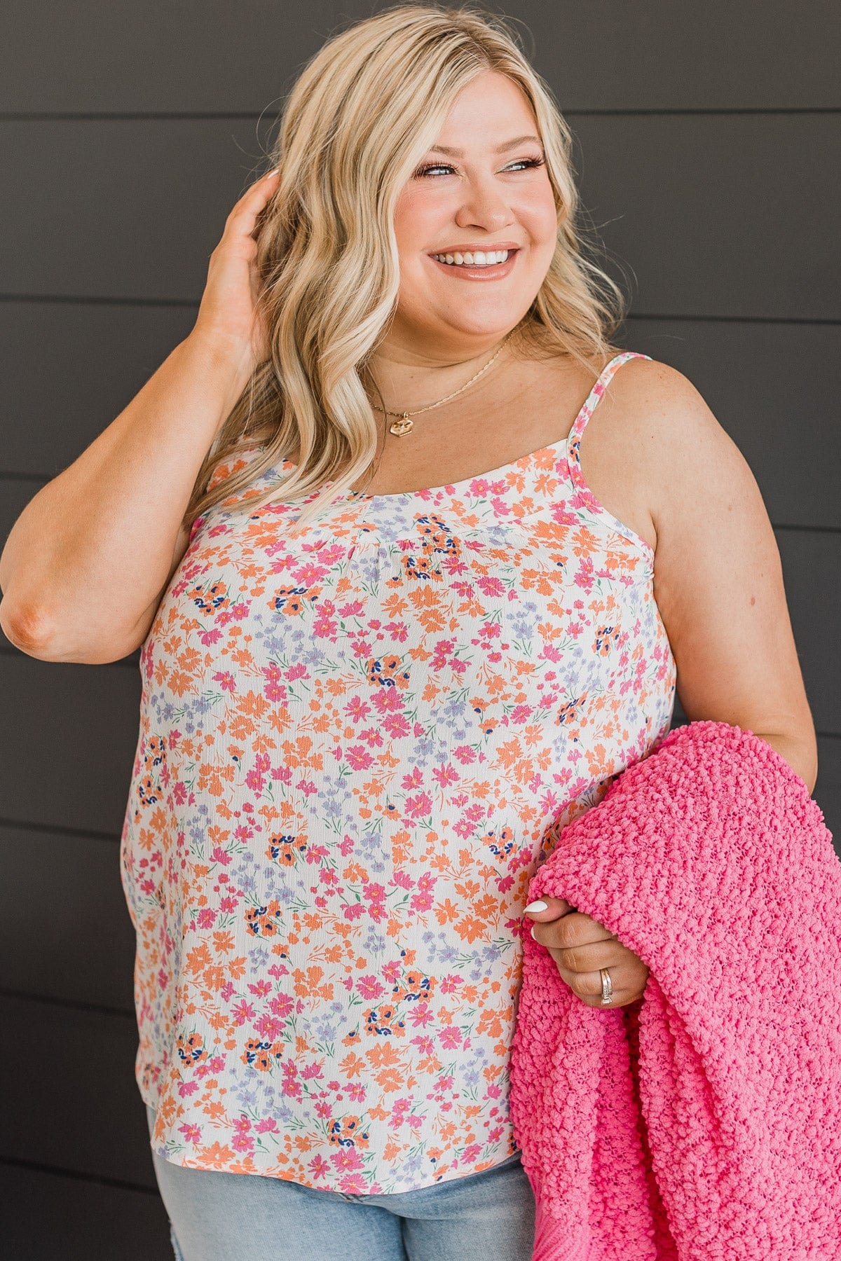 Lost In The Flowers Tank Top- Ivory & Orange
