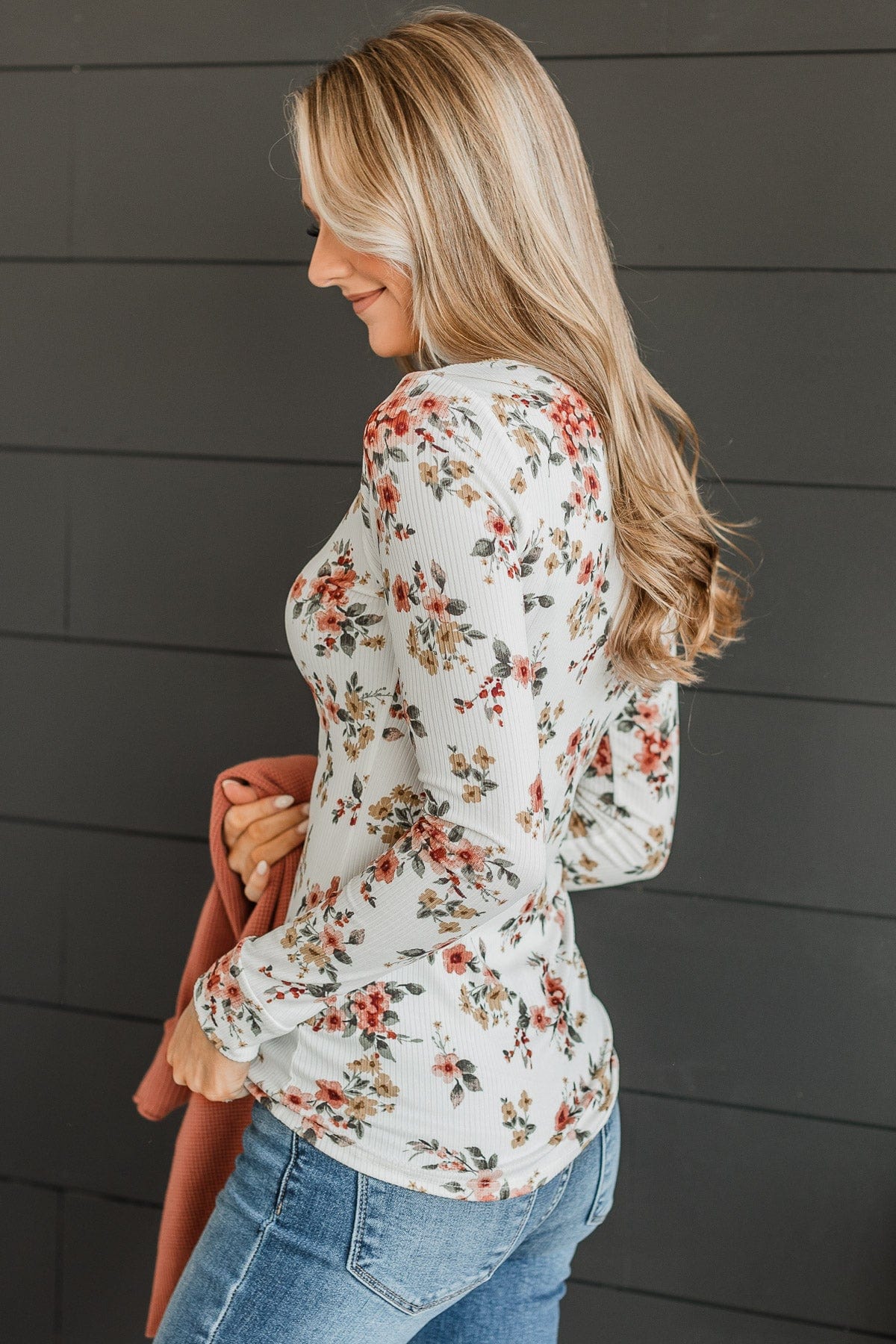 All Together Now Floral Henley Top Ivory The Pulse Boutique