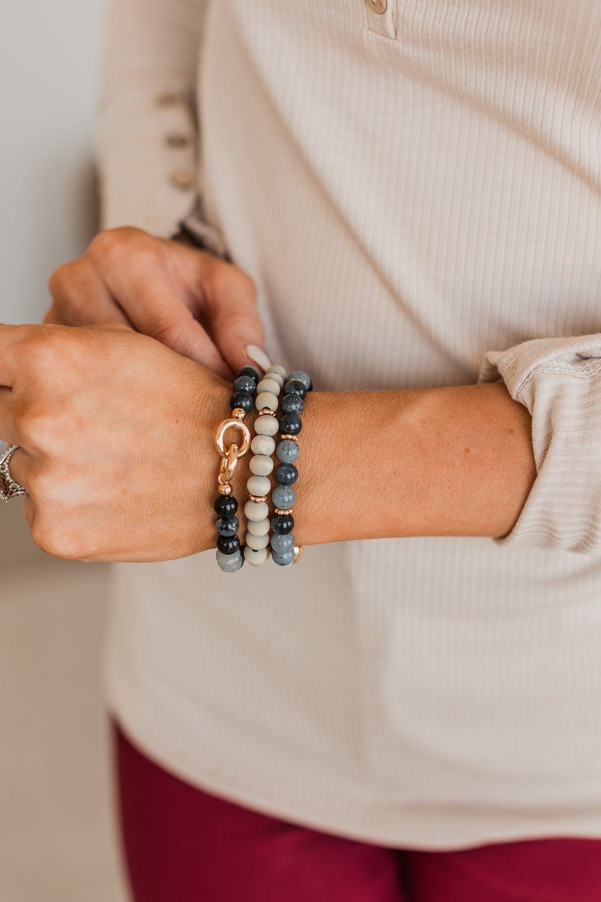 Only For A Moment Bracelet Set- Slate Grey