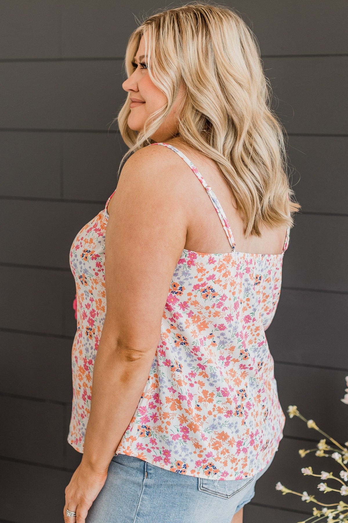 Lost In The Flowers Tank Top- Ivory & Orange