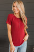 Every Effort Ribbed Knit Button Top- Red