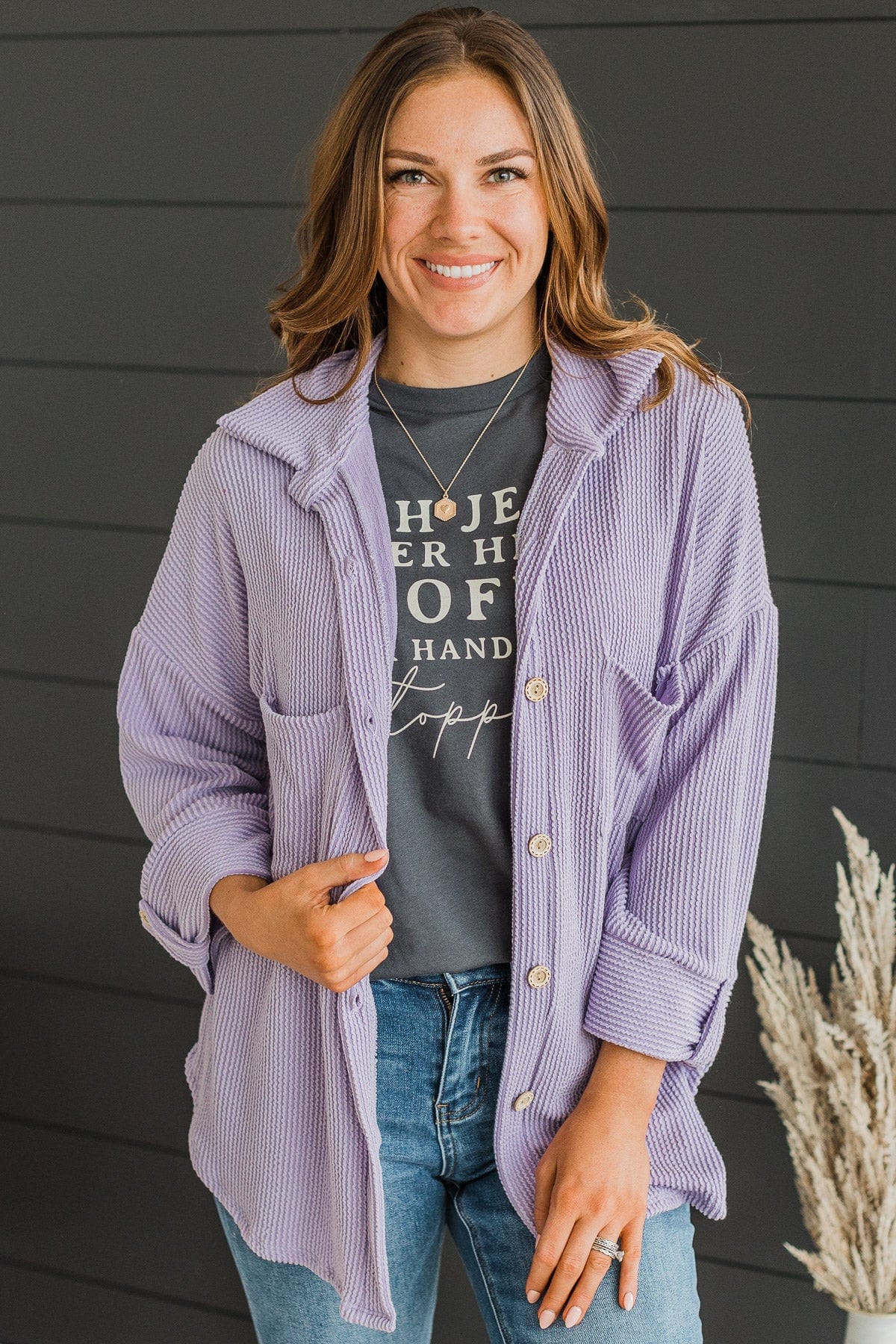 Feeling Bold Ribbed Shirt Jacket- Lavender