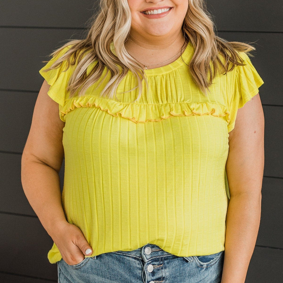 Light Yellow Ruffle Top Amaze Me Knit Ruffle Top- Bright Yellow – The Pulse Boutique