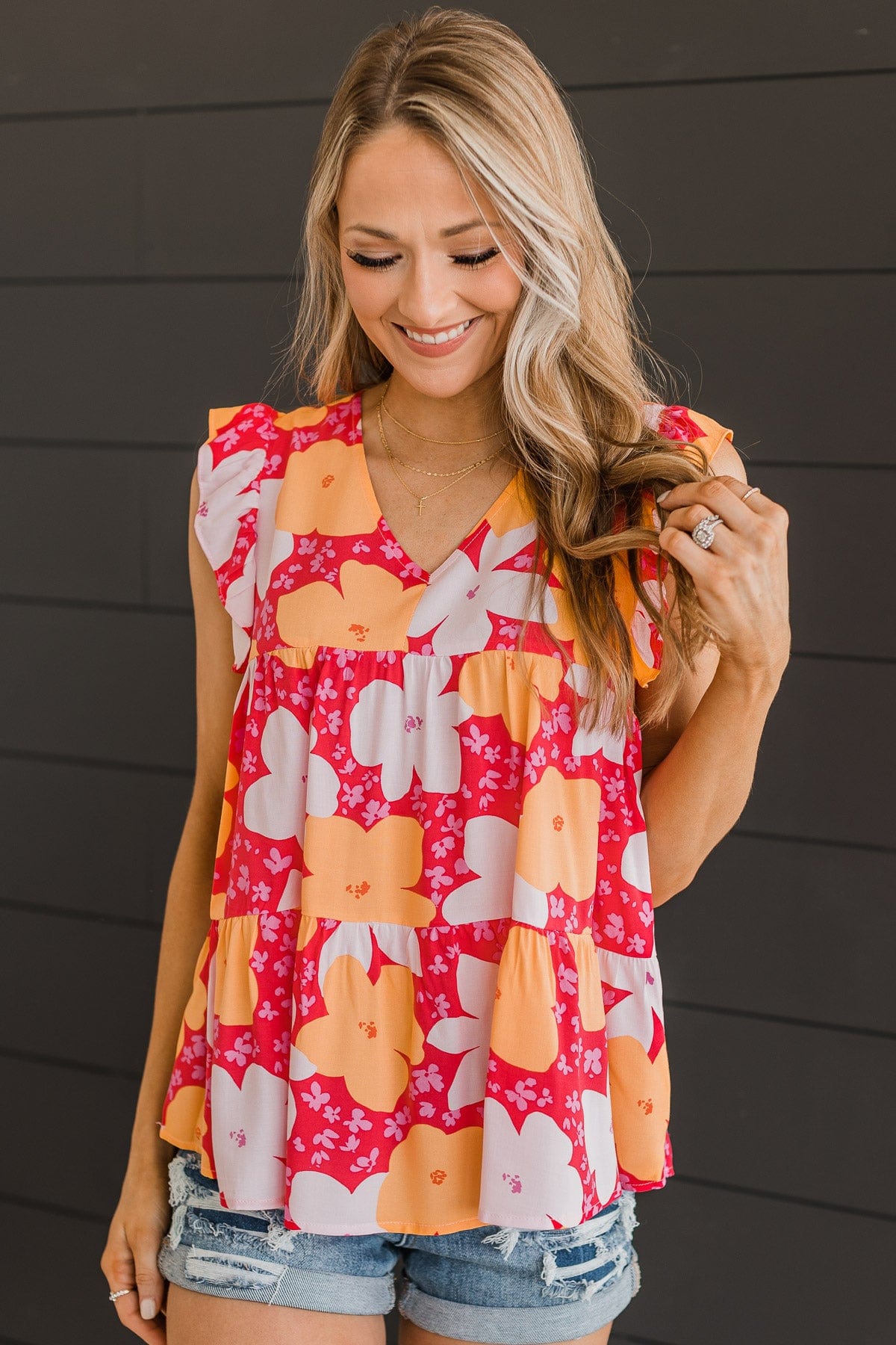 Beauty Is Key Flutter Sleeve Blouse- Hot Pink