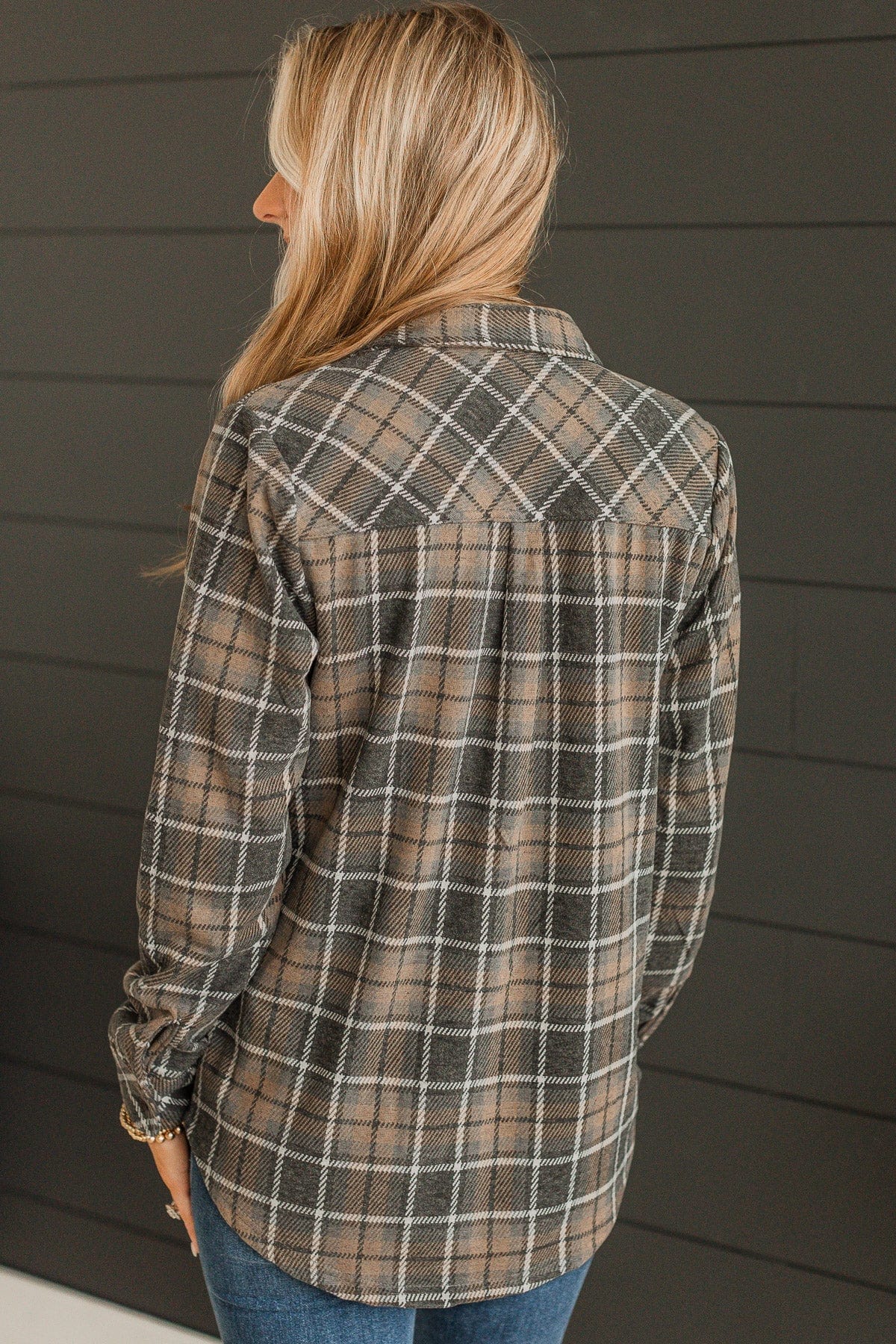 Thread & Supply Free Falling Plaid Shirt Jacket- Charcoal