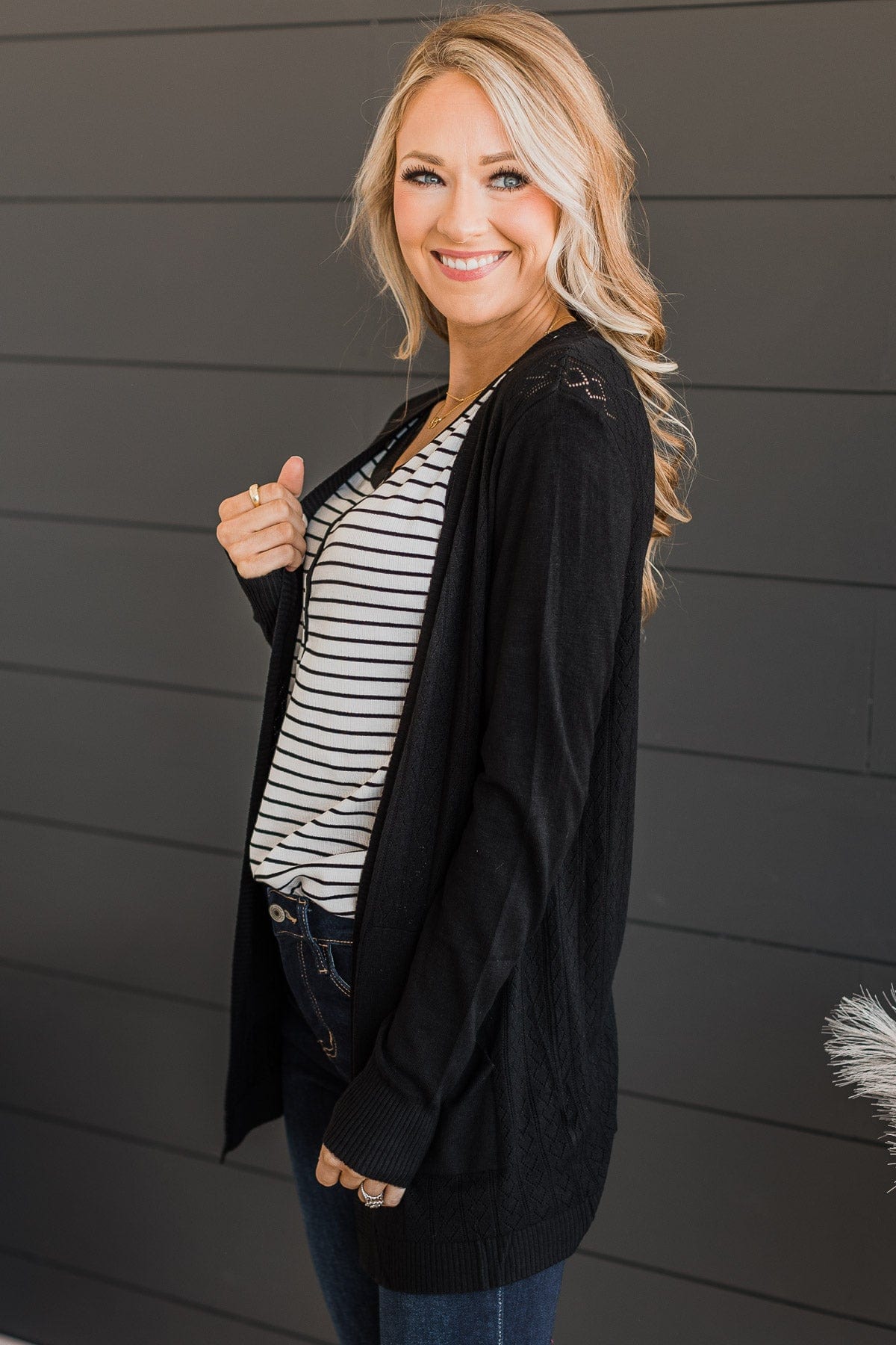 Found Myself Open Front Knit Cardigan- Black