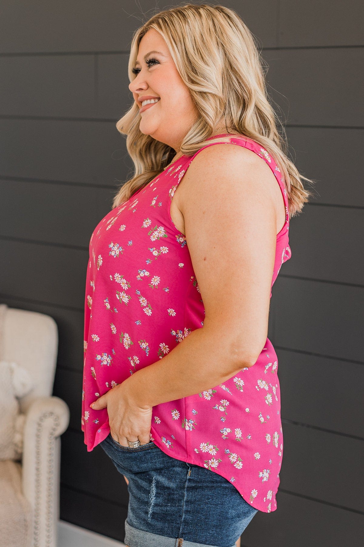 Picnic Date Floral Tank Top- Hot Pink