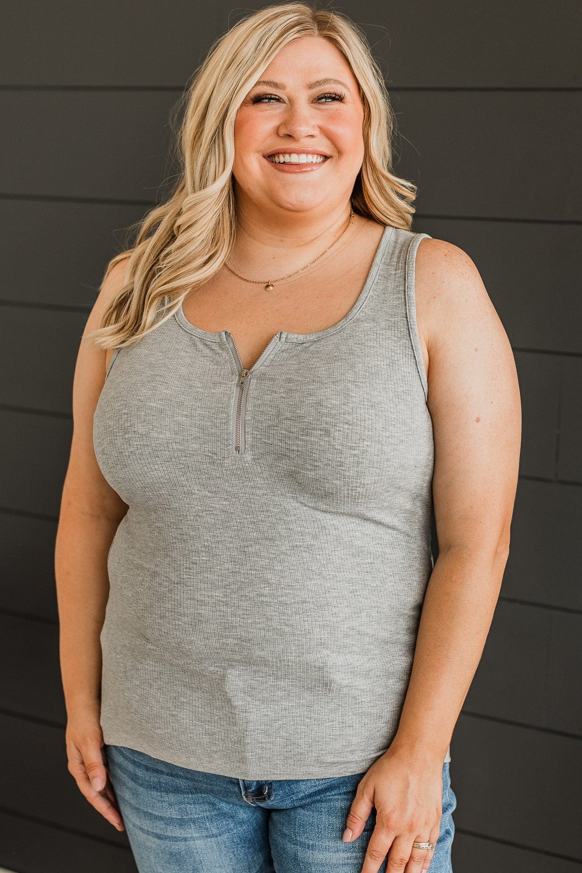 Feels Like Summer Zipper Tank Top- Grey
