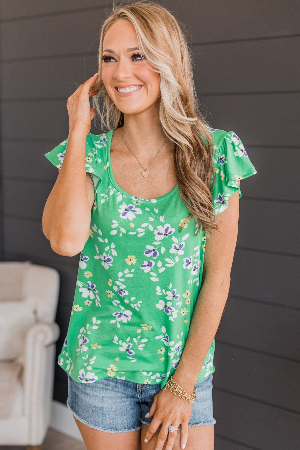 Wishful Heart Floral Top- Green