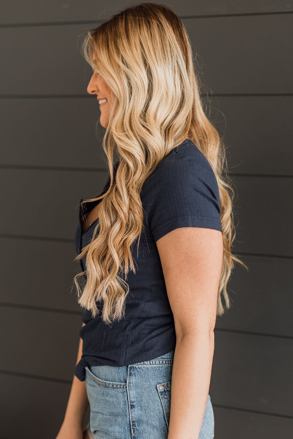 Waiting For My Invite Button Top- Dark Navy