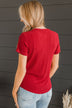 Every Effort Ribbed Knit Button Top- Red