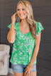 Wishful Heart Floral Top- Green