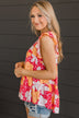 Beauty Is Key Flutter Sleeve Blouse- Hot Pink
