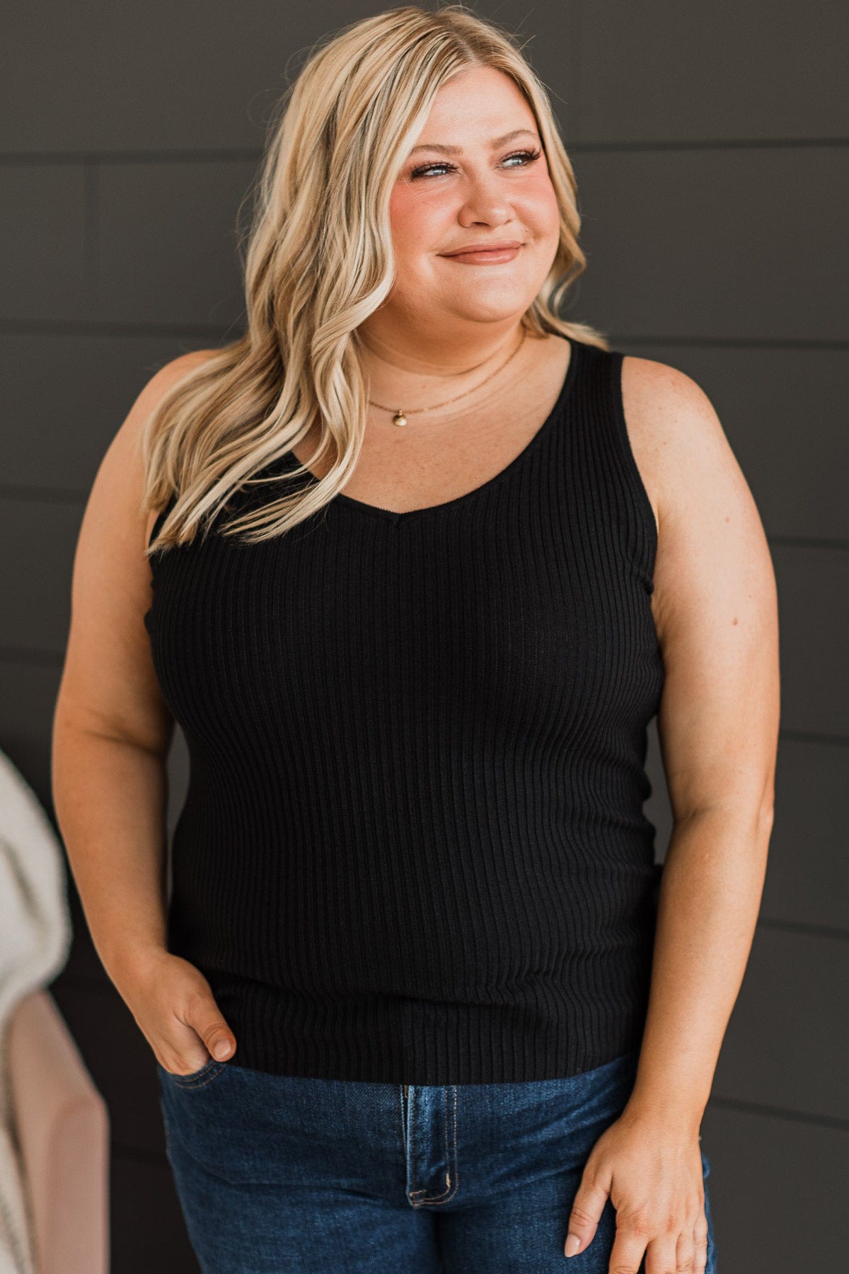 Feeling The Moment Knit Tank Top- Black