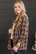 Falling Again Plaid Hooded Top- Chocolate