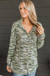 Think About Me Knit Shirt Jacket- Olive & Blue
